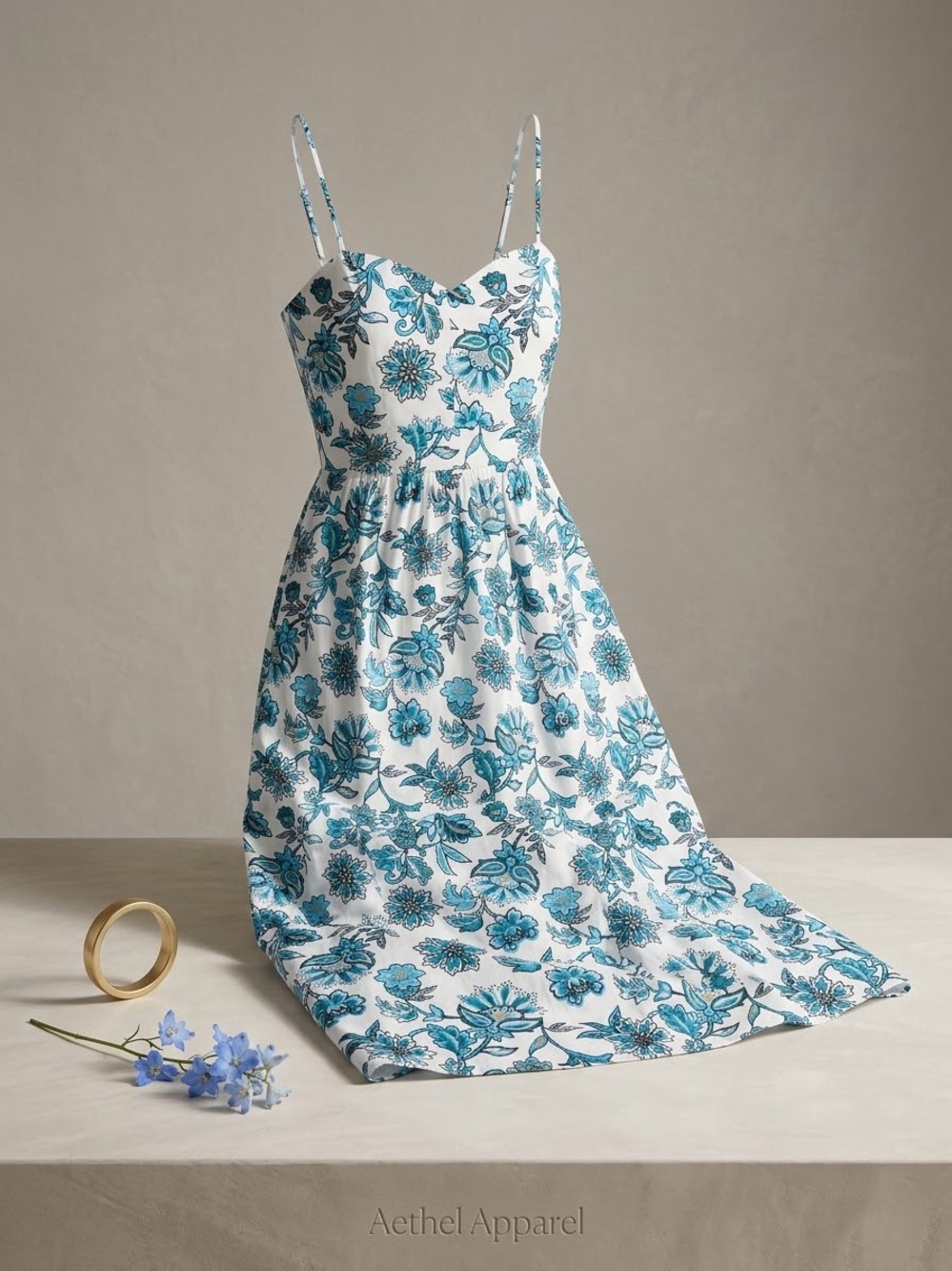 Ann Taylor White Maxi Dress with Teal Floral Print